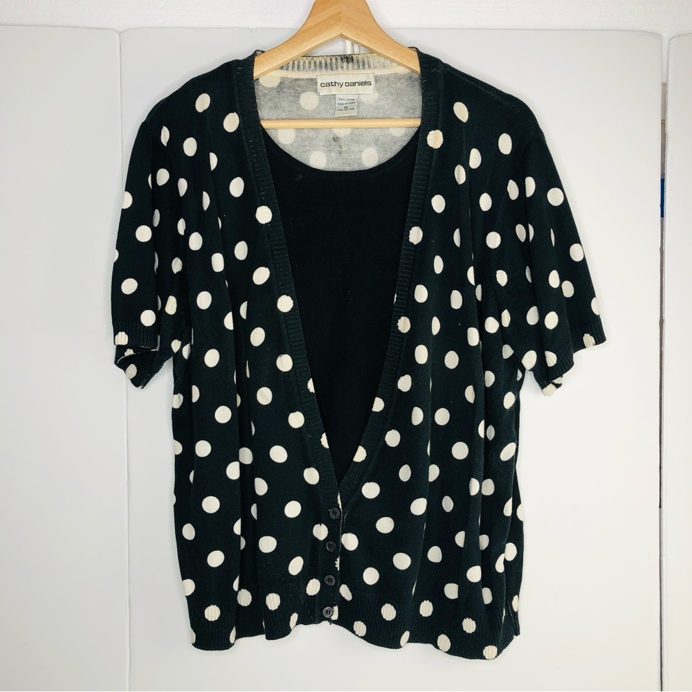 Y2K Cathy Daniels Womens Polka Dot Layer Black Cardigan XL Teacher Academia READ